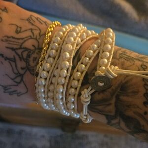 Chic Pearl and Gold Wrap Bracelet